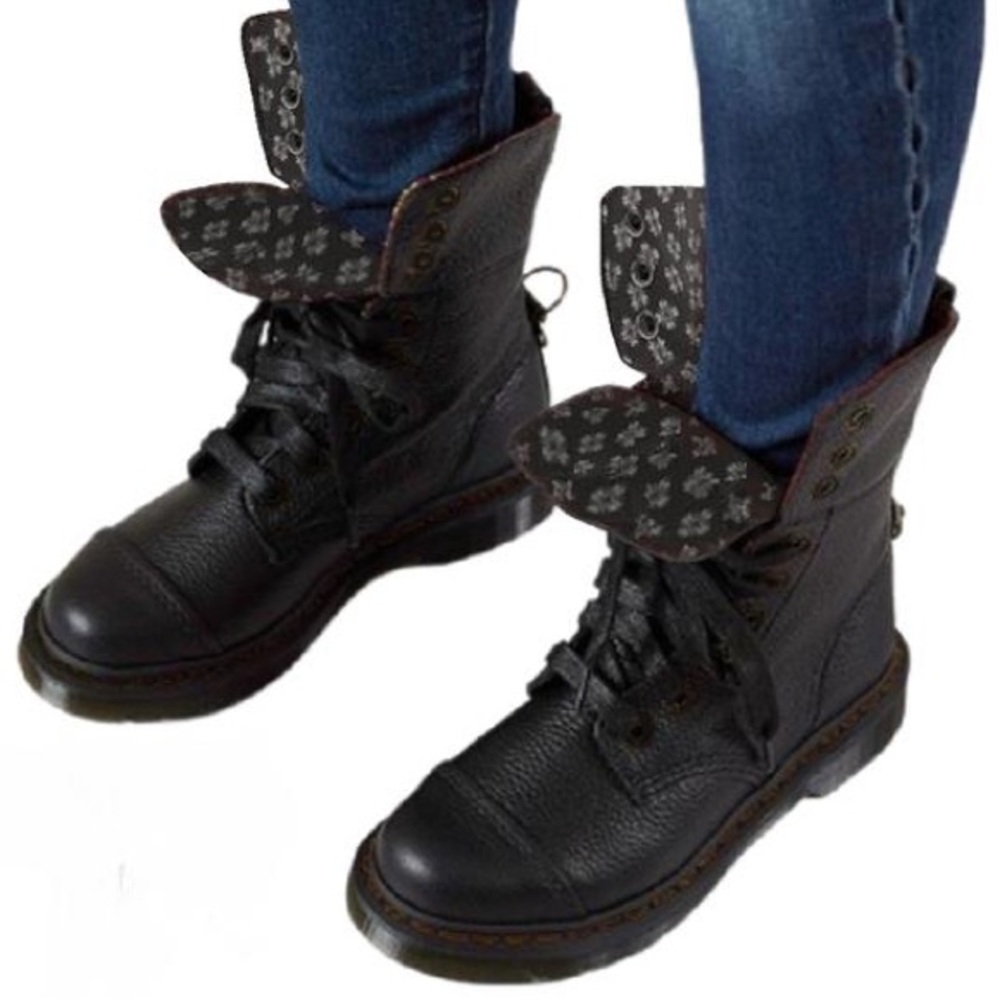 Dr. Martens Black and Gray Lace Up Boots with Quilted Panels